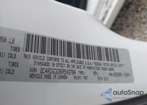 2019 Dodge Grand Caravan Sxt from USA, damaged, VIN 2C4RDGCG3KR543784